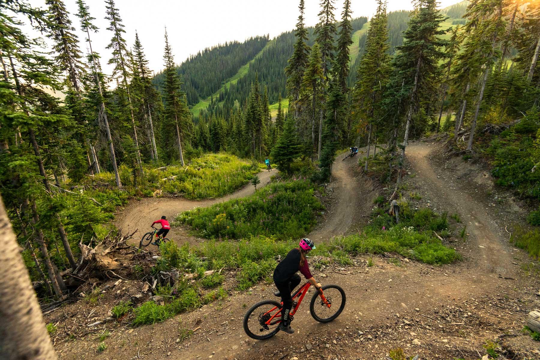 Mountain bikers riding at Sun Peaks Bike Park